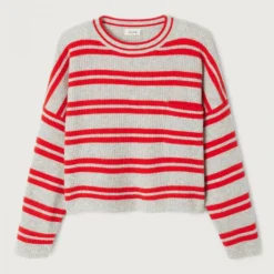 AMERICAN VINTAGE Raxow Jumper in Heather Grey Strawberry Stripes