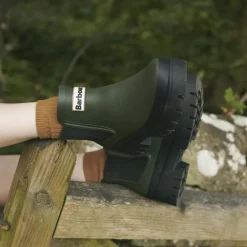 Barbour Halton Chelsea Welly Boots in Olive/Black