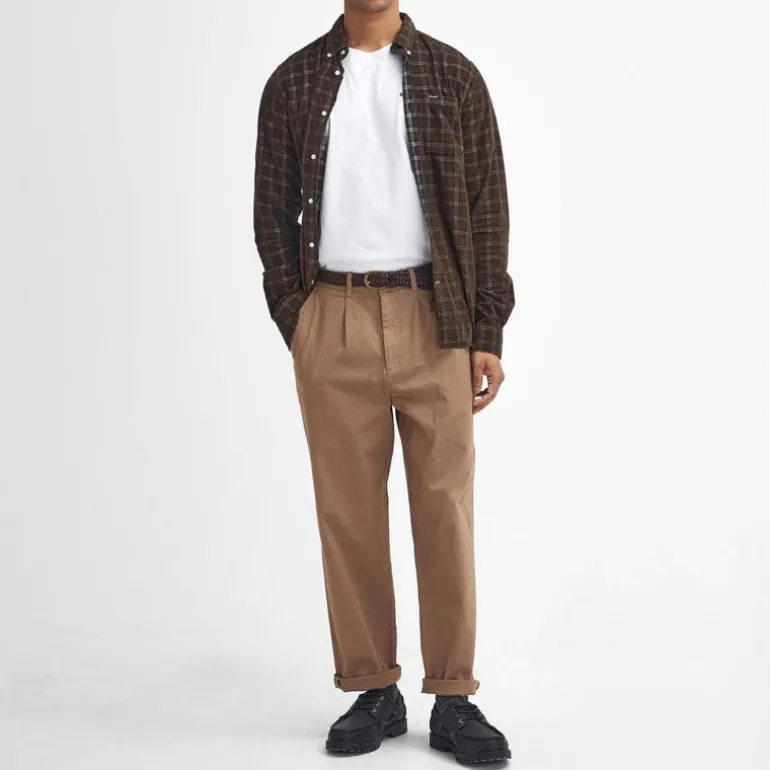 Barbour Washed Stretch Twill Relaxed Fit Trousers in Stone