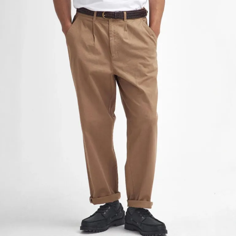Barbour Washed Stretch Twill Relaxed Fit Trousers in Stone