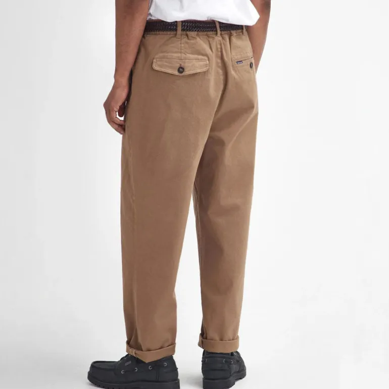 Barbour Washed Stretch Twill Relaxed Fit Trousers in Stone