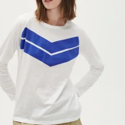 BEATRIZ FUREST Amalfi Print Long Sleeve Chevron T-Shirt 49R023 in Whit