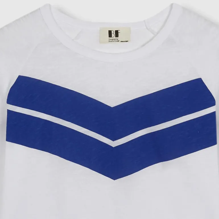 BEATRIZ FUREST Amalfi Print Long Sleeve Chevron T-Shirt 49R023 in Whit