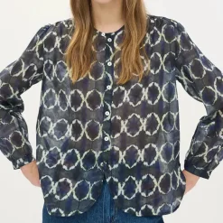 BEATRIZ FUREST Nefer Tie Dye Print Shirt 49R162 in Navy