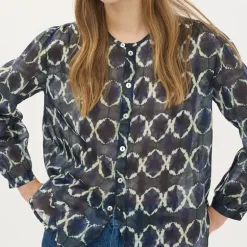 BEATRIZ FUREST Nefer Tie Dye Print Shirt 49R162 in Navy