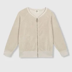 BEATRIZ FUREST Riva Zip Up Towelling Top 49R201 in Stone