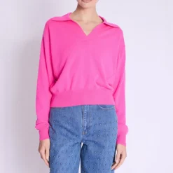 BERENICE Amypolo V Neck Knit in Neon Pink