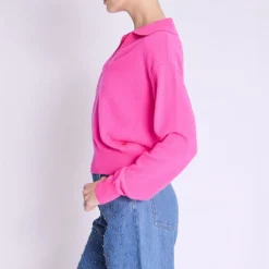 BERENICE Amypolo V Neck Knit in Neon Pink