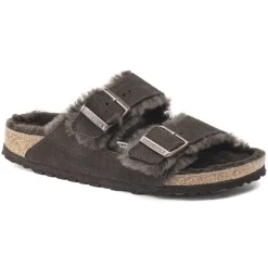 Birkenstock Arizona Shearling Suede Leather Sandals in Mocha