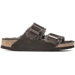 Birkenstock Arizona Shearling Suede Leather Sandals in Mocha