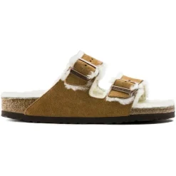 Birkenstock Arizona Shearling Suede Leather Sandals Mink