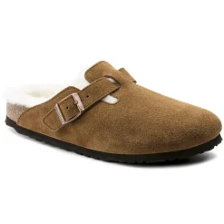Birkenstock Boston Shearling Suede Leather Sandals in Mink