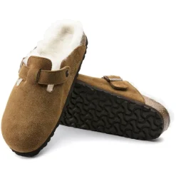 Birkenstock Boston Shearling Suede Leather Sandals in Mink