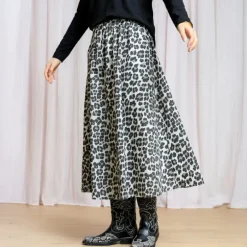 BLACK COLOUR Abbie Skirt in Light Grey Leopard
