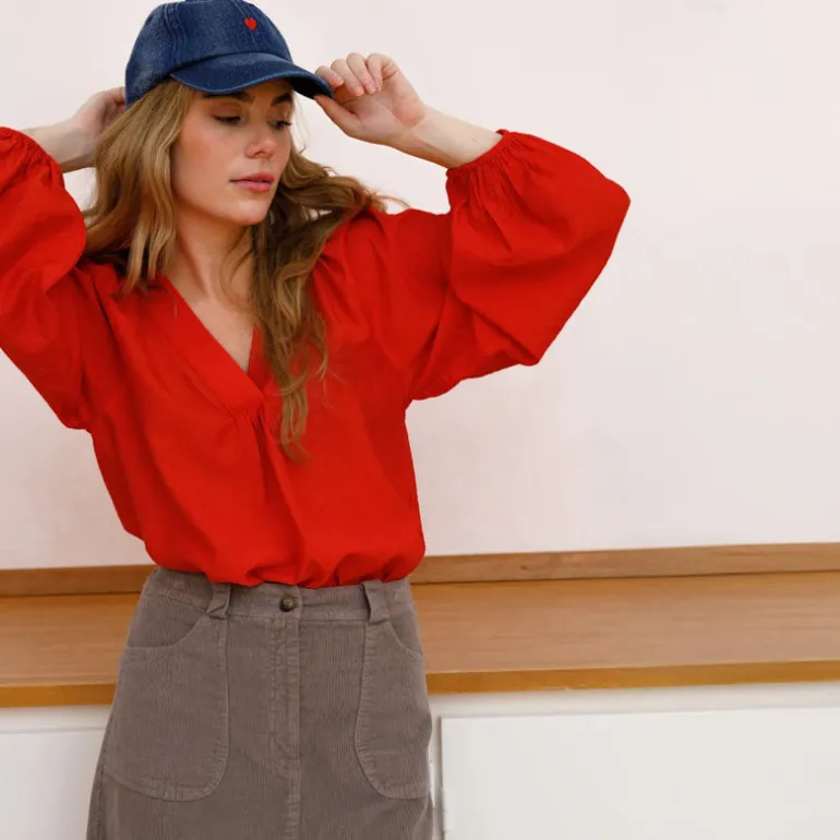 BLACK COLOUR Malou Denim Cap in Blue Denim/Heart