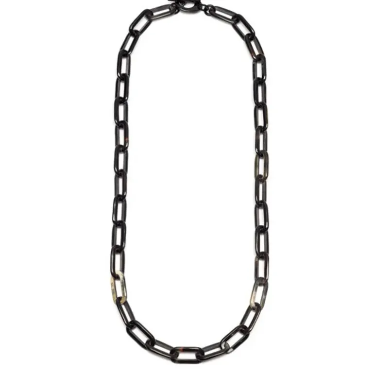 BRANCH JEWELLERY Black Natural Buffalo Horn Rectangular 90cm Long Link
