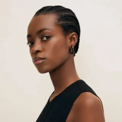 BRANCH JEWELLERY Black Natural Buffalo Horn Rounded Hoop Earrings