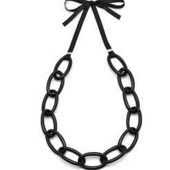 Branch Jewellery Black Wood Oval Link Necklace with Ribbon and Sterling Silver