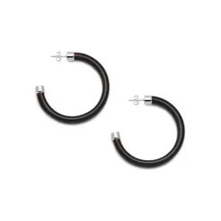 BRANCH JEWELLERY Black Wood Hoop Earrings Sterling Silver