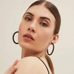 BRANCH JEWELLERY Black Wood Hoop Earrings Sterling Silver