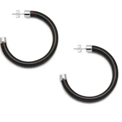 BRANCH JEWELLERY Black Wood Hoop Earrings Sterling Silver