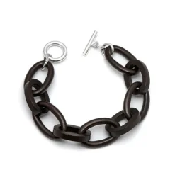 BRANCH JEWELLERY Carved Black wood Oval Link Bracelet with Sterling Si