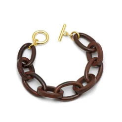BRANCH JEWELLERY Carved Rosewood Oval Link Bracelet with Gold Plated M