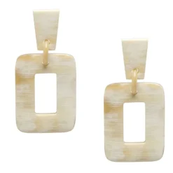 BRANCH JEWELLERY Horn Rectangle Drop Earrings in White/Natural