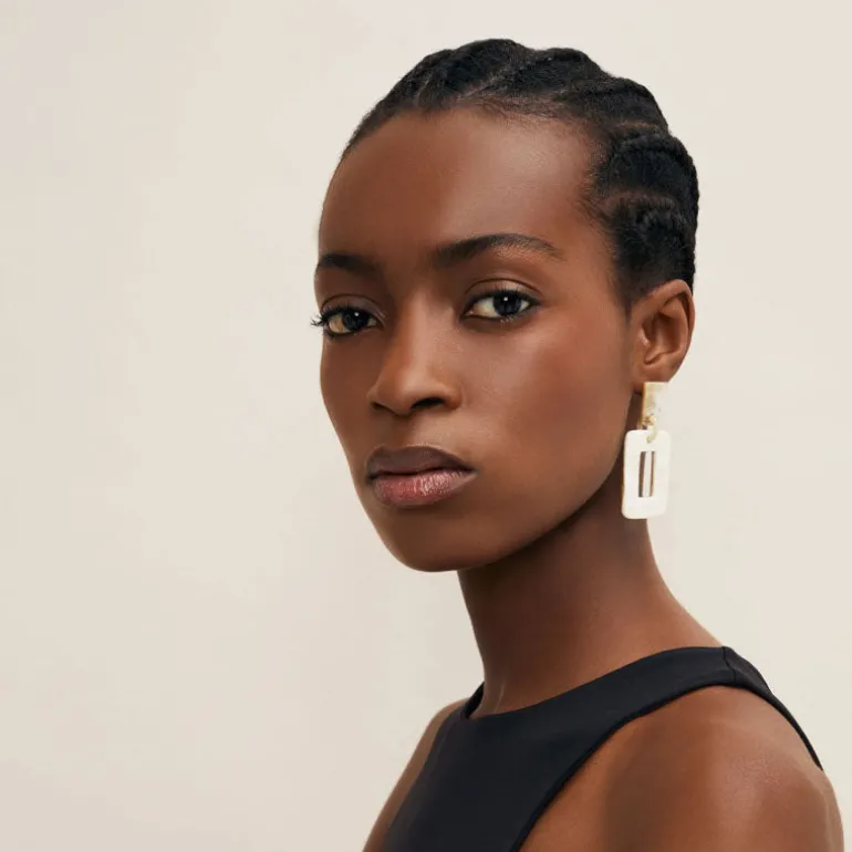 BRANCH JEWELLERY Horn Rectangle Drop Earrings in White/Natural