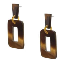 BRANCH JEWELLERY Large Rectangular Horn Earrings in Brown Natural