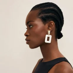 BRANCH JEWELLERY Large Rectangular Horn Earrings in White Natural