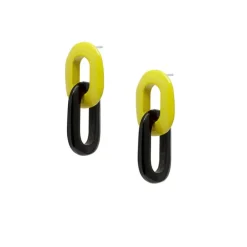 BRANCH JEWELLERY Lime Green Lacquered and Black Buffalo Horn Oval Link