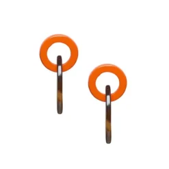 BRANCH JEWELLERY Orange Lacquered and Brown Natural Horn Small Oval Li