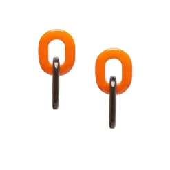 BRANCH JEWELLERY Orange lacquered and Brown Natural Buffalo Horn Oval