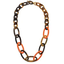BRANCH JEWELLERY Orange Lacquered and Brown Natural Buffalo Horn Oval