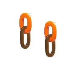 BRANCH JEWELLERY Orange lacquered and Brown Natural Buffalo Horn Oval