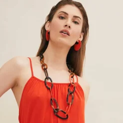 BRANCH JEWELLERY Orange Lacquered and Brown Natural Buffalo Horn Oval