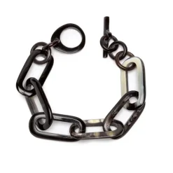 BRANCH JEWELLERY Rectangular Link Horn Bracelet in Black Natural