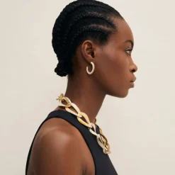 BRANCH JEWELLERY Rounded Horn Hoop Earrings in White Natural