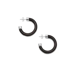 BRANCH JEWELLERY Small Black Wood Hoop Earrings with Sterling Silver