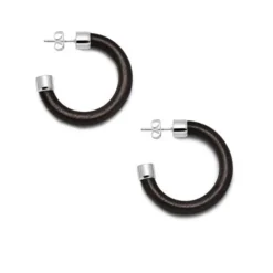 BRANCH JEWELLERY Small Black Wood Hoop Earrings with Sterling Silver
