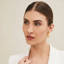 BRANCH JEWELLERY Small White wood Hoop Earrings with Gold Plated Metal