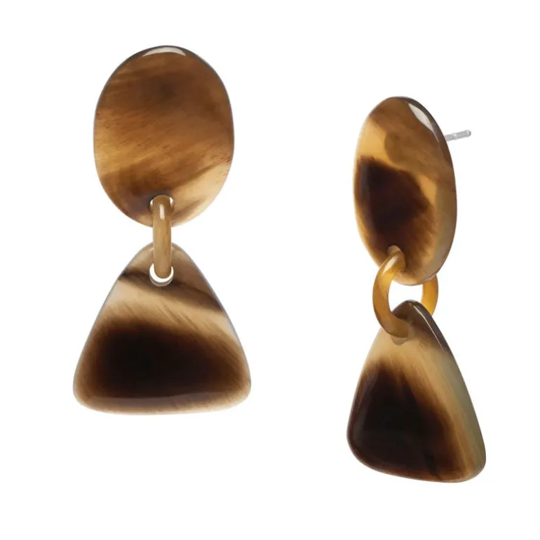 BRANCH JEWELLERY Triangular Horn Drop Earrings in Brown Natural