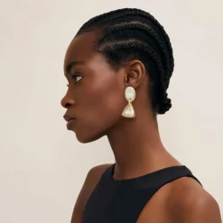 BRANCH JEWELLERY Triangular Horn Drop Earrings in White Natural
