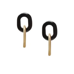 BRANCH JEWELLERY White Lacquered and Black Buffalo Horn Oval Link Earr