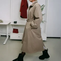 BRGN Rossby Maxi Coat in Taupe Pinstripe