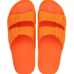 Cacatoes Neon Glitter Sandals in Orange Fluo
