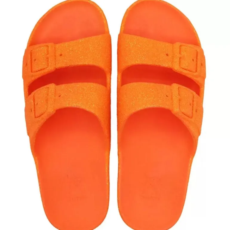 Cacatoes Neon Glitter Sandals in Orange Fluo