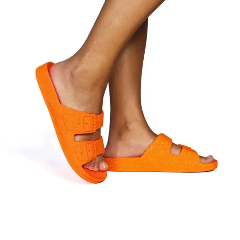 Cacatoes Neon Glitter Sandals in Orange Fluo