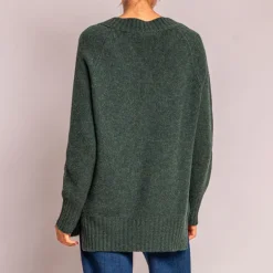 CASH CA Long V Neck Chunky Knit in Dark Green